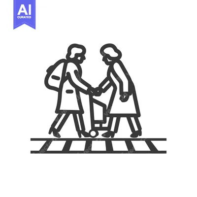 Aset premium populer: Two People Crossing a Crosswalk, One Helping the Other