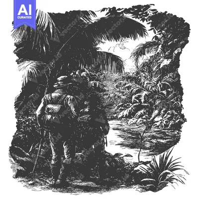 Two People Hiking Through Lush Tropical Jungle