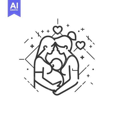 Two People Holding a Baby and Surrounded by Hearts