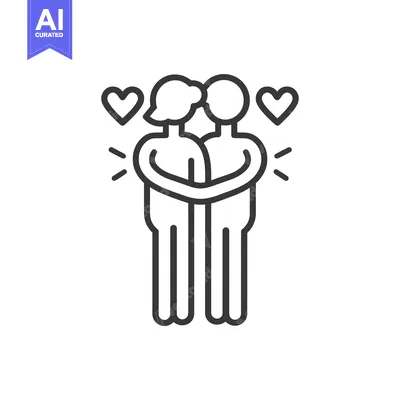 Two People Hugging with Hearts Above Them