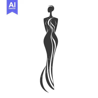 A black and white silhouette of a woman in a flowing dress