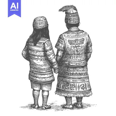 Aset desain premium: Two People in Traditional Andean Clothing, Hand in Hand