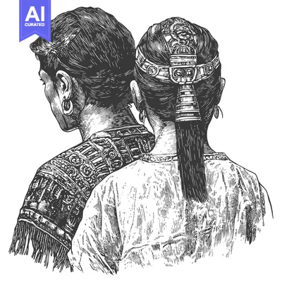 Two People in Traditional Clothing Looking Away