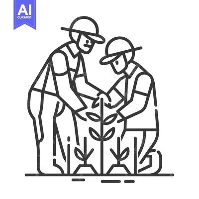 Two People Planting a Sapling with Three Leaves