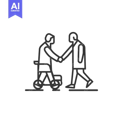 Aset desain premium: Two people shaking hands, one using a walker
