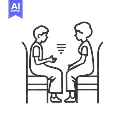 Two People Sitting and Talking with a Conversation Bubble Above Them