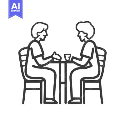 Two People Sitting at a Table with a Cup in the Middle