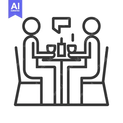 Two People Sitting at a Table with Drinks and a Speech Bubble