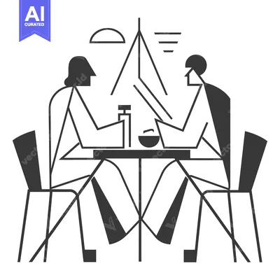 Aset premium populer: Two People Sitting at a Table with Geometric Shapes