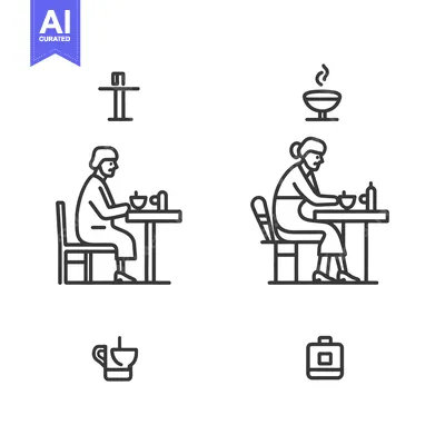 Two people sitting at tables, each holding a bowl with a spoon, and ea