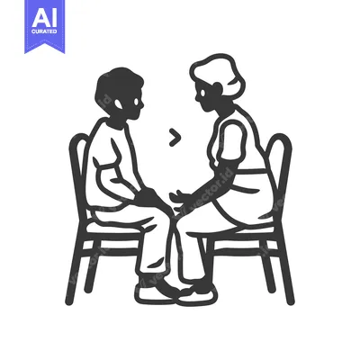 Aset premium populer: Two people sitting facing each other on chairs
