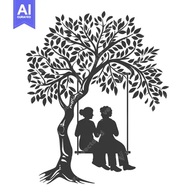 Two People Sitting On A Swing Under A Tree Silhouette