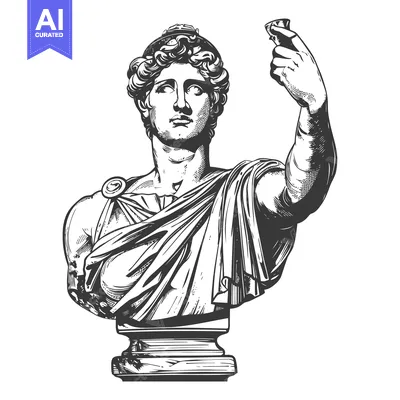 Aset desain premium: A Black and White Sketch of a Bust of a Male Figure Holding an Object