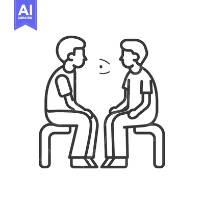 Aset desain premium: Two People Sitting on Benches Facing Each Other