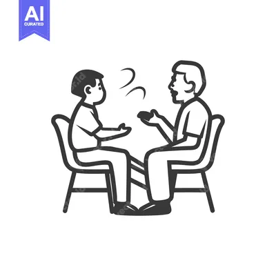 Two people sitting on chairs and talking to each other