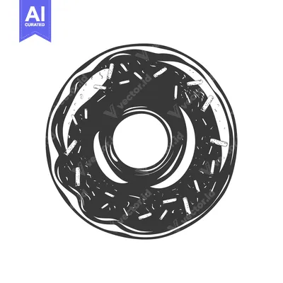 Aset desain premium: A Black and White Sketch of a Glazed Donut with Sprinkles