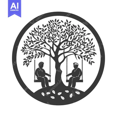 Aset desain premium: Two People Sitting on Swings Under a Tree