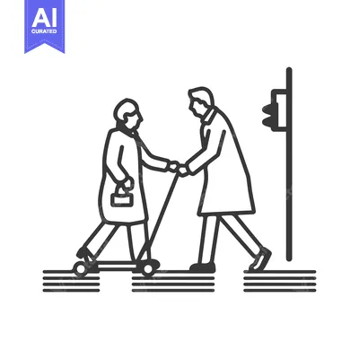 Aset desain premium: Two people walking across a crosswalk, one assisting the other