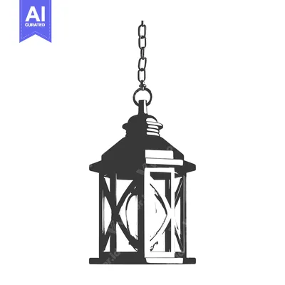 A Black and White Sketch of a Hanging Lantern