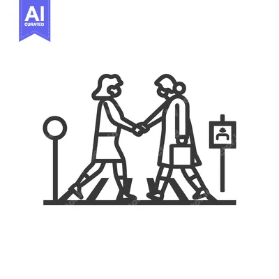 Aset desain premium: Two People Wearing Masks Shake Hands While Crossing a Street