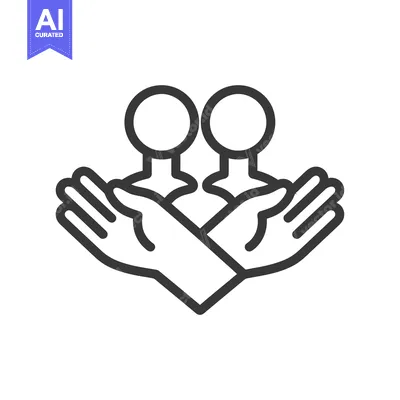 Two Person Outline Icon with Hands Reaching Upward