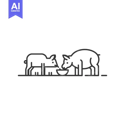 Aset premium populer: Two Pigs Sharing a Bowl of Food