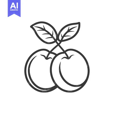 Aset premium populer: Two Plums with Stem and Leaves Line Art Illustration