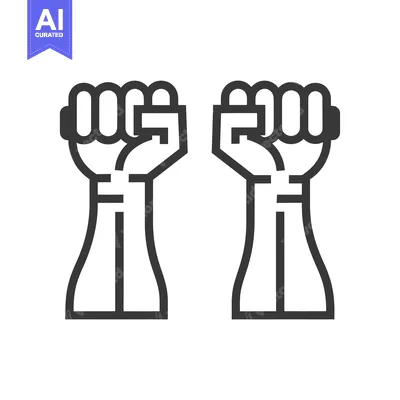 Two Raised Fists in a Line Art Style
