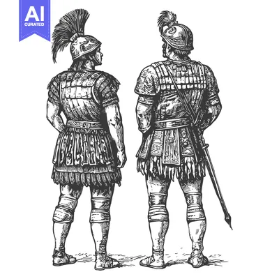Two Roman Soldiers Standing Back-to-Back in Full Armor