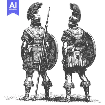 Two Roman Soldiers Standing Back-to-Back in Full Armor