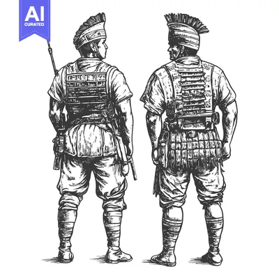 Two Roman Soldiers Standing Back to Back, One Holding a Spear