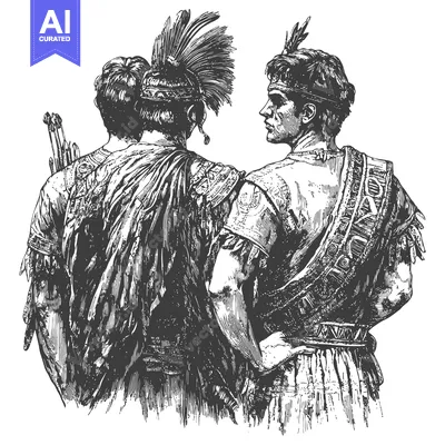 Two Roman Warriors with Feathers and Weapons