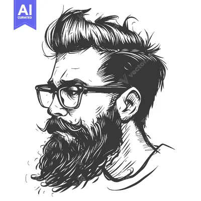 Popular premium asset: A Black and White Sketch of a Man with a Beard and Glasses