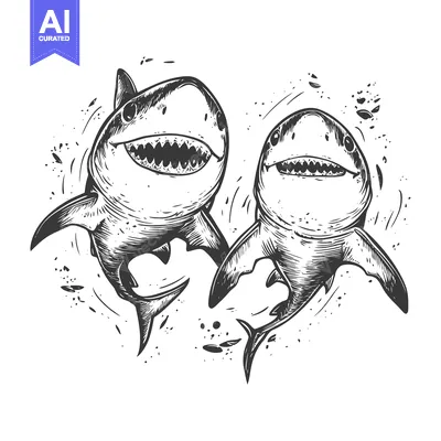 Two Sharks with Open Mouths and Sharp Teeth