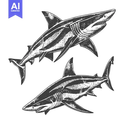 Two Sharks With Open Mouths in Black and White