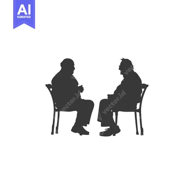 Two Silhouettes of Elderly People Sitting on Chairs Facing Each Other