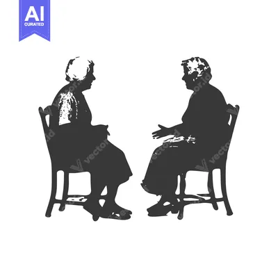 Popular premium asset: Two Silhouettes of Elderly Women Sitting in Chairs Facing Each Other