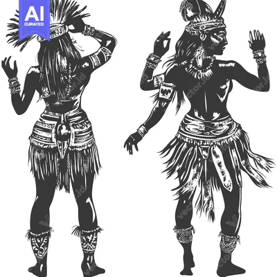 Two Silhouettes of Indigenous Women in Traditional Dress