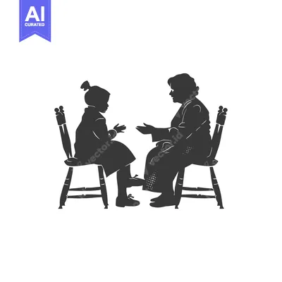 Two Silhouettes of People Sitting in Chairs and Talking