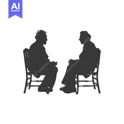 Two Silhouettes of People Sitting Opposite Each Other on Chairs