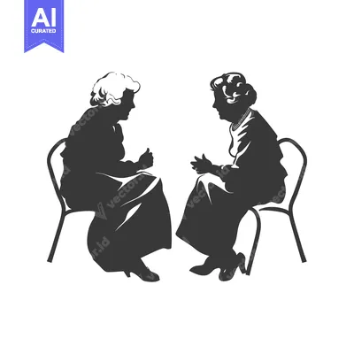 Two Silhouettes of Women Sitting in Chairs Facing Each Other