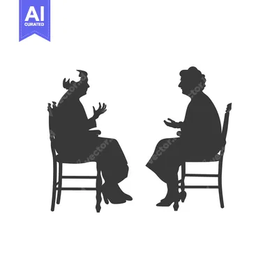 Two Silhouettes of Women Sitting on Chairs and Talking