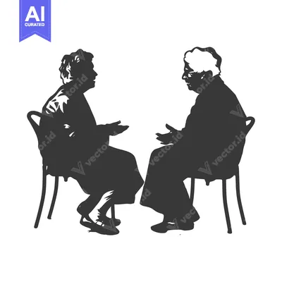 Two Silhouettes of Women Sitting on Chairs and Talking