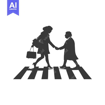 Two Silhouettes Shaking Hands on a Crosswalk