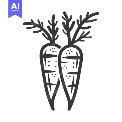 Two Simple Black and White Line Drawings of Carrots