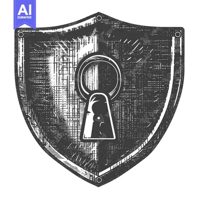 Aset desain premium: A Black and White Sketch of a Shield with a Keyhole in the Center