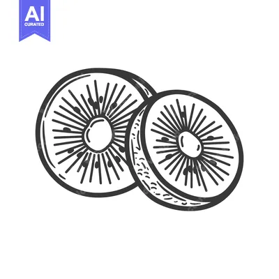 Aset premium populer: Two Slices of Kiwi Fruit, Line Art Illustration