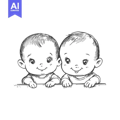 Two Smiling Babies with Big Eyes and Small Hands