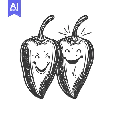 Two Smiling Bell Peppers in a Sketch Style