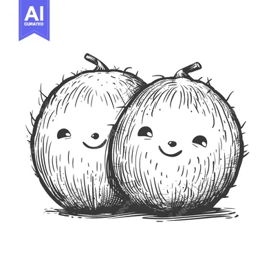 Two Smiling Coconuts with Detailed Sketchy Texture